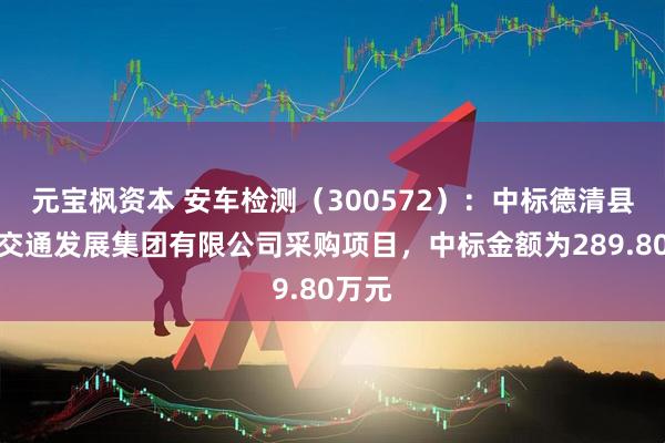 元宝枫资本 安车检测（300572）：中标德清县公共交通发展集团有限公司采购项目，中标金额为289.80万元